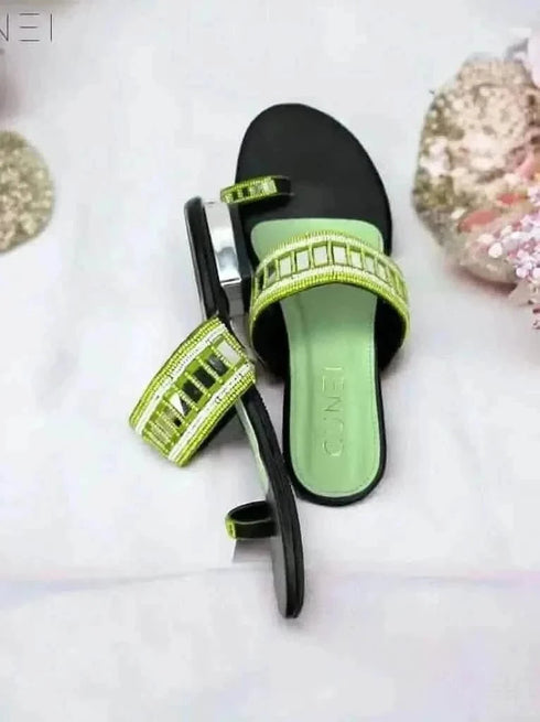 Womens Green Mirrored Beads Heels